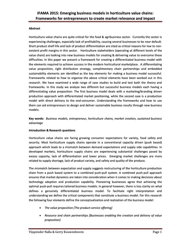 Emerging Business Models in Horticultural Value Chains