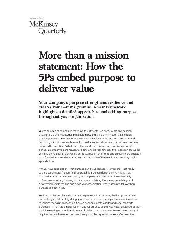 More than a mission statement: How the 5Ps embed purpose to deliver value